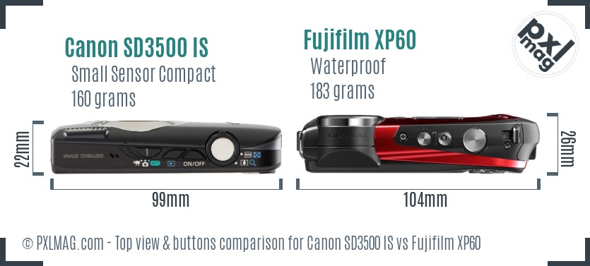 Canon SD3500 IS vs Fujifilm XP60 top view buttons comparison