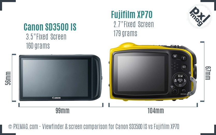 Canon SD3500 IS vs Fujifilm XP70 Screen and Viewfinder comparison