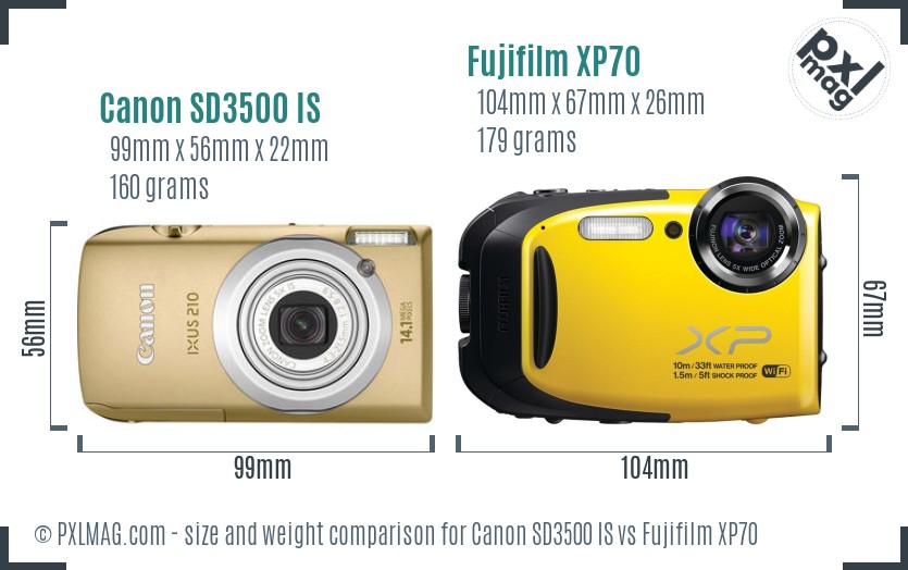 Canon SD3500 IS vs Fujifilm XP70 size comparison Canon SD3500 IS vs Fujifilm XP70 size comparison