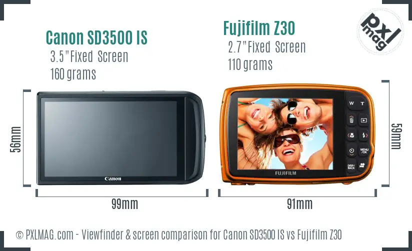 Canon SD3500 IS vs Fujifilm Z30 Screen and Viewfinder comparison Canon SD3500 IS vs Fujifilm Z30 Screen and Viewfinder comparison