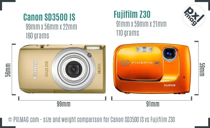 Canon SD3500 IS vs Fujifilm Z30 size comparison Canon SD3500 IS vs Fujifilm Z30 size comparison