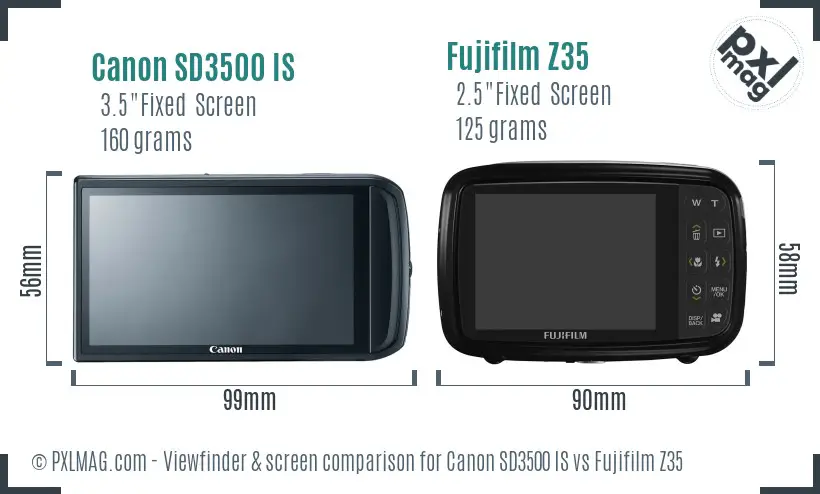 Canon SD3500 IS vs Fujifilm Z35 Screen and Viewfinder comparison