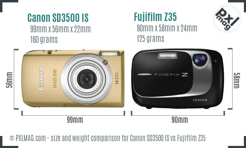 Canon SD3500 IS vs Fujifilm Z35 size comparison