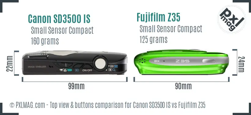 Canon SD3500 IS vs Fujifilm Z35 top view buttons comparison