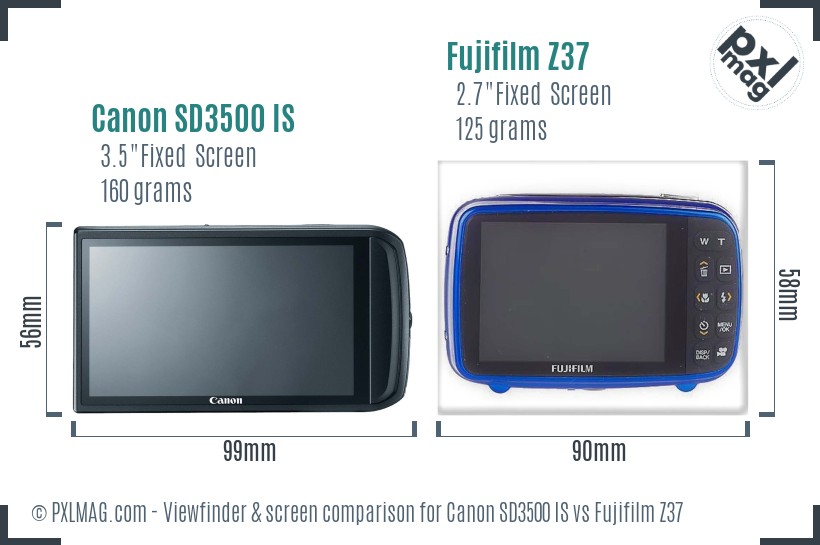 Canon SD3500 IS vs Fujifilm Z37 Screen and Viewfinder comparison
