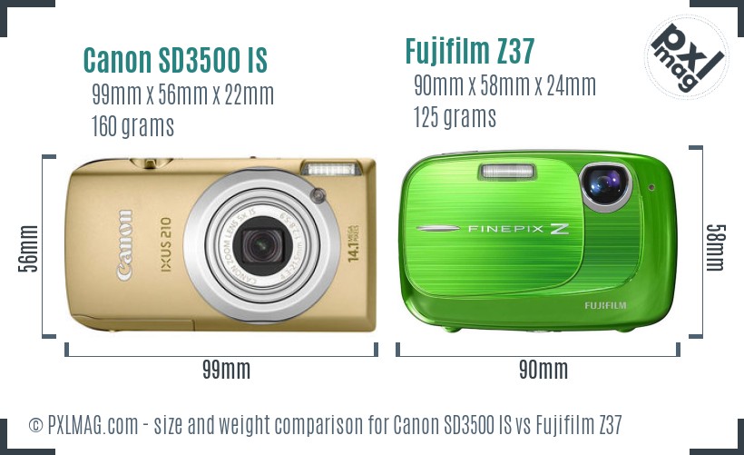 Canon SD3500 IS vs Fujifilm Z37 size comparison Canon SD3500 IS vs Fujifilm Z37 size comparison