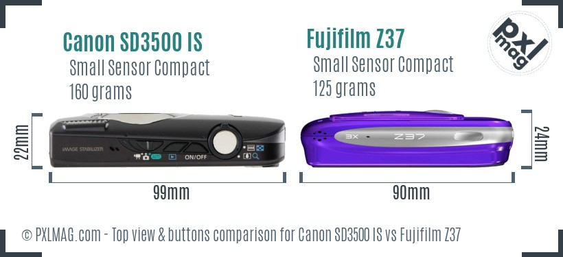 Canon SD3500 IS vs Fujifilm Z37 top view buttons comparison