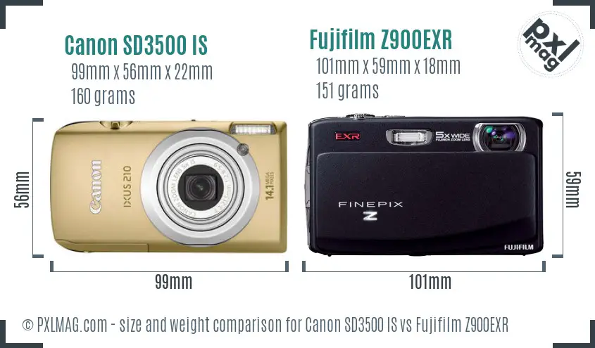 Canon SD3500 IS vs Fujifilm Z900EXR size comparison