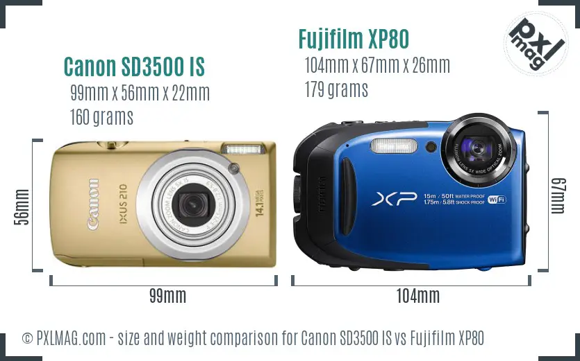 Canon SD3500 IS vs Fujifilm XP80 size comparison Canon SD3500 IS vs Fujifilm XP80 size comparison