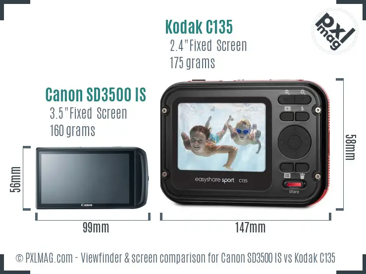 Canon SD3500 IS vs Kodak C135 Screen and Viewfinder comparison