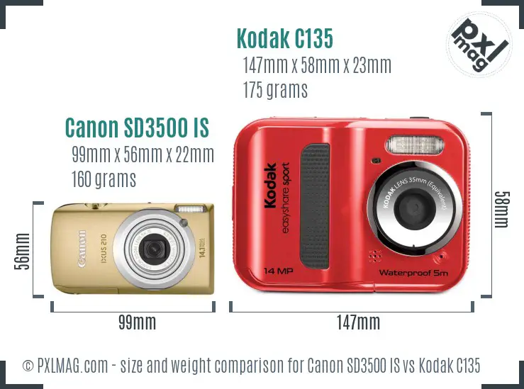 Canon SD3500 IS vs Kodak C135 size comparison