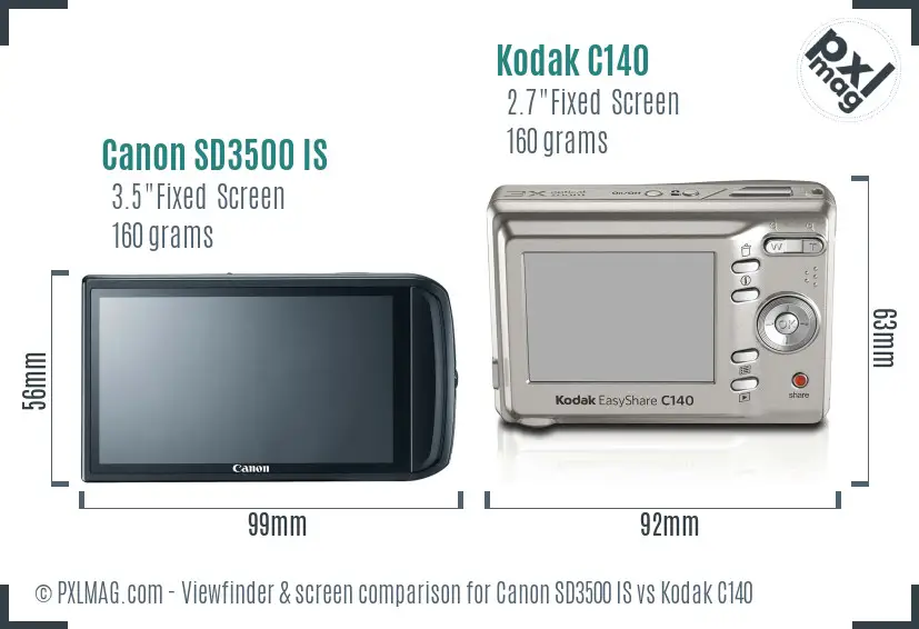 Canon SD3500 IS vs Kodak C140 Screen and Viewfinder comparison