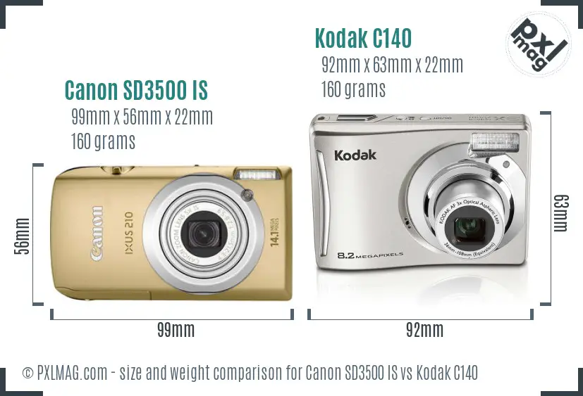Canon SD3500 IS vs Kodak C140 size comparison