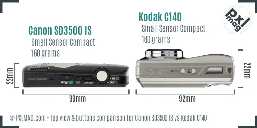 Canon SD3500 IS vs Kodak C140 top view buttons comparison