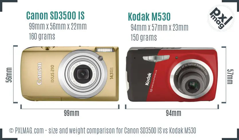 Canon SD3500 IS vs Kodak M530 size comparison