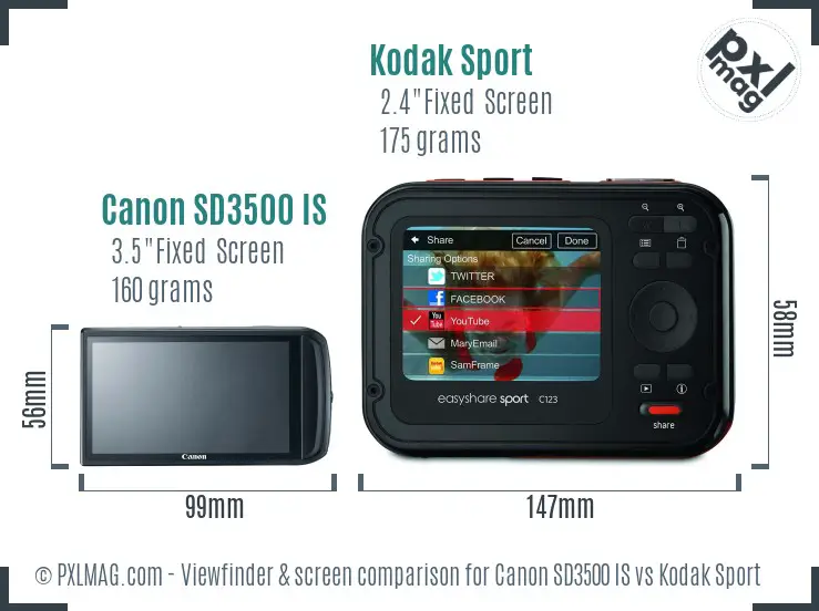 Canon SD3500 IS vs Kodak Sport Screen and Viewfinder comparison