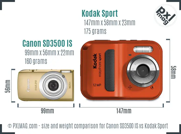 Canon SD3500 IS vs Kodak Sport size comparison