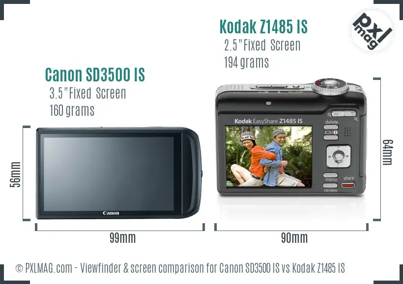 Canon SD3500 IS vs Kodak Z1485 IS Screen and Viewfinder comparison