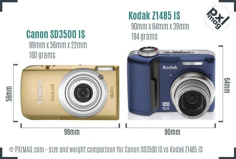 Canon SD3500 IS vs Kodak Z1485 IS size comparison