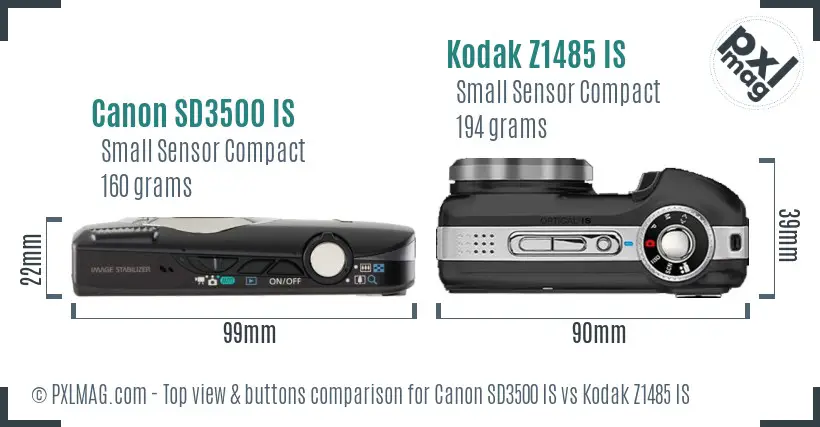 Canon SD3500 IS vs Kodak Z1485 IS top view buttons comparison