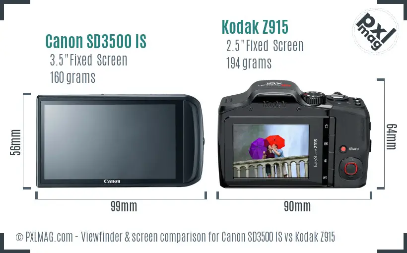 Canon SD3500 IS vs Kodak Z915 Screen and Viewfinder comparison Canon SD3500 IS vs Kodak Z915 Screen and Viewfinder comparison