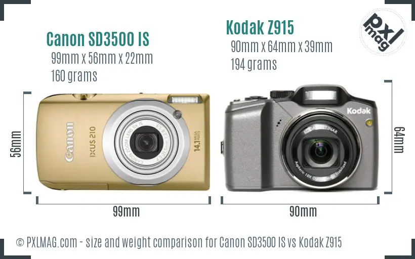 Canon SD3500 IS vs Kodak Z915 size comparison Canon SD3500 IS vs Kodak Z915 size comparison