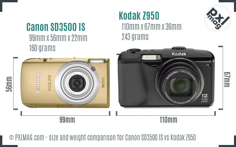 Canon SD3500 IS vs Kodak Z950 size comparison Canon SD3500 IS vs Kodak Z950 size comparison