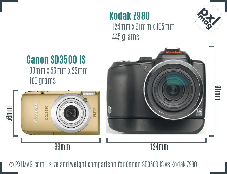 Canon SD3500 IS vs Kodak Z980 size comparison
