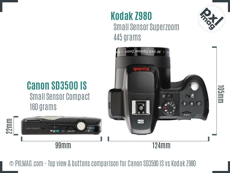 Canon SD3500 IS vs Kodak Z980 top view buttons comparison