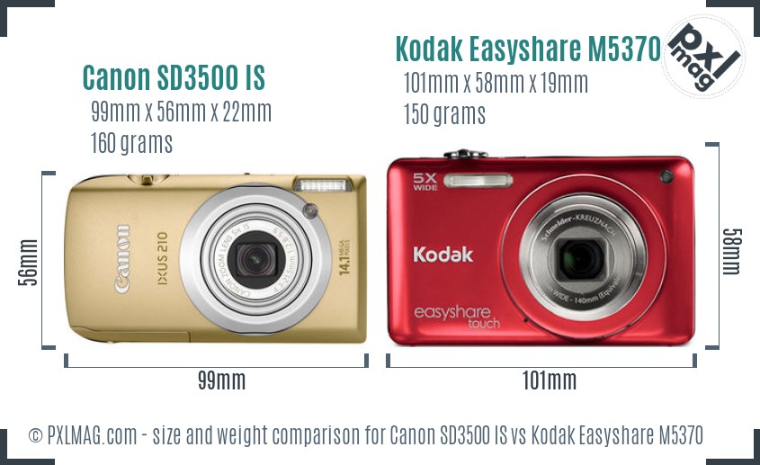 Canon SD3500 IS vs Kodak Easyshare M5370 size comparison Canon SD3500 IS vs Kodak Easyshare M5370 size comparison