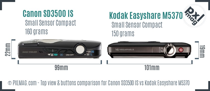 Canon SD3500 IS vs Kodak Easyshare M5370 top view buttons comparison