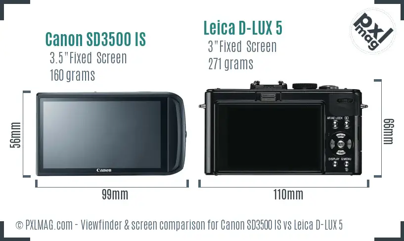 Canon SD3500 IS vs Leica D-LUX 5 Screen and Viewfinder comparison