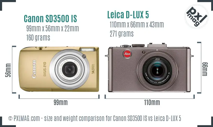 Canon SD3500 IS vs Leica D-LUX 5 size comparison