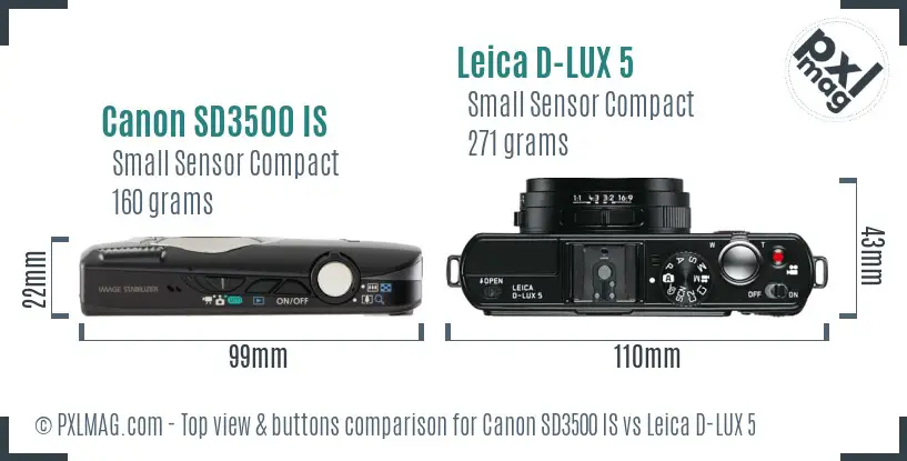 Canon SD3500 IS vs Leica D-LUX 5 top view buttons comparison