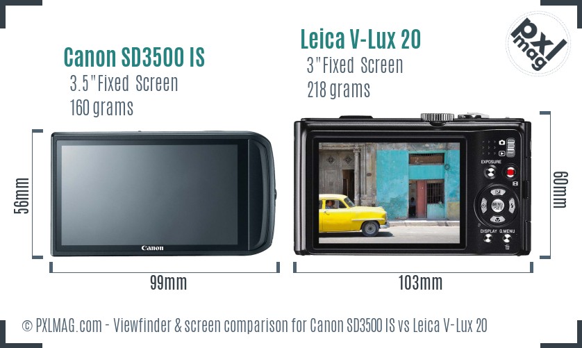 Canon SD3500 IS vs Leica V-Lux 20 Screen and Viewfinder comparison