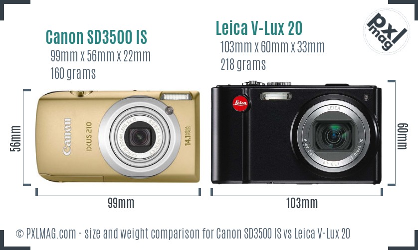 Canon SD3500 IS vs Leica V-Lux 20 size comparison