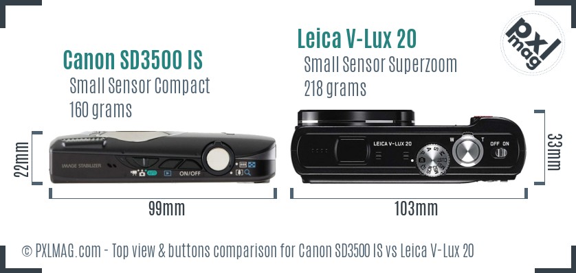 Canon SD3500 IS vs Leica V-Lux 20 top view buttons comparison