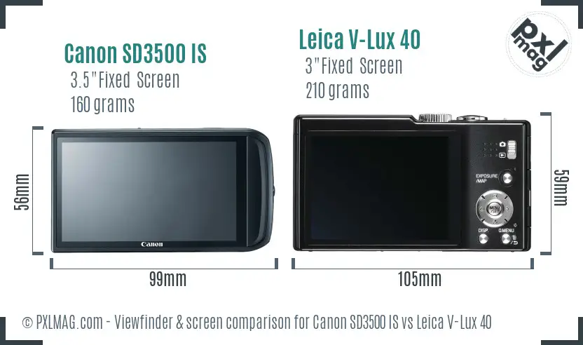 Canon SD3500 IS vs Leica V-Lux 40 Screen and Viewfinder comparison