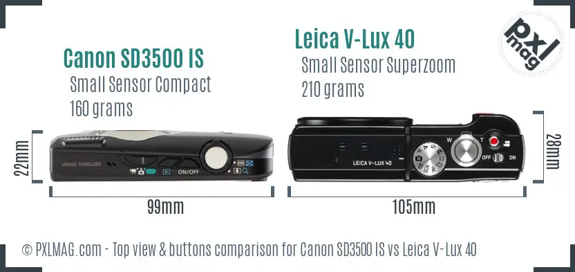 Canon SD3500 IS vs Leica V-Lux 40 top view buttons comparison