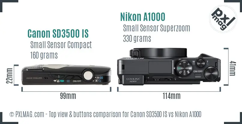 Canon SD3500 IS vs Nikon A1000 top view buttons comparison