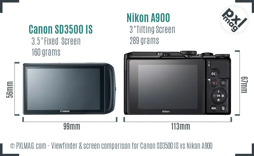 Canon SD3500 IS vs Nikon A900 Screen and Viewfinder comparison