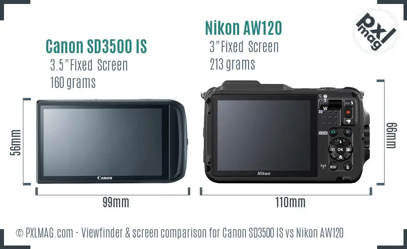 Canon SD3500 IS vs Nikon AW120 Screen and Viewfinder comparison