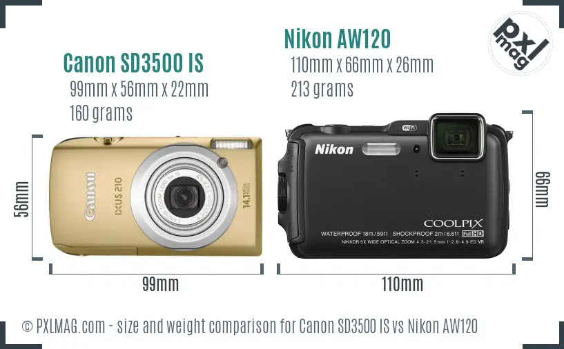 Canon SD3500 IS vs Nikon AW120 size comparison