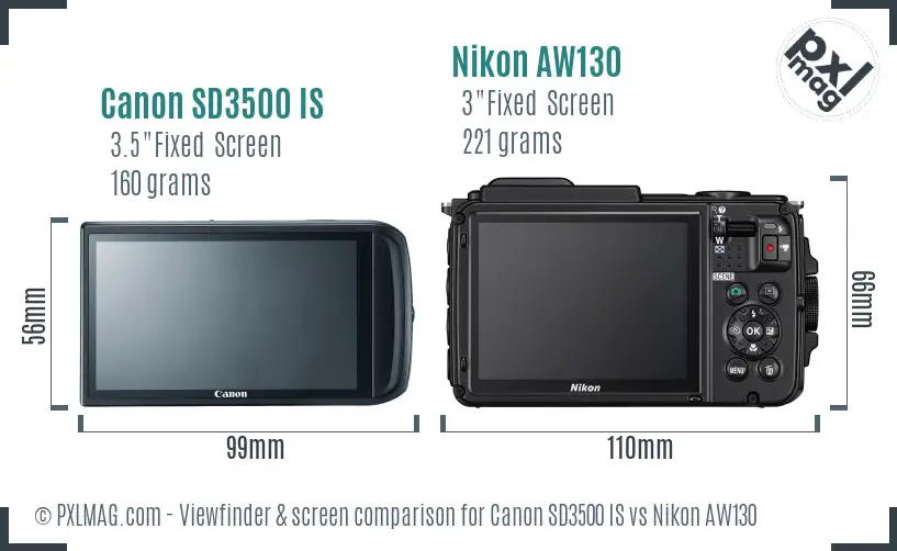 Canon SD3500 IS vs Nikon AW130 Screen and Viewfinder comparison