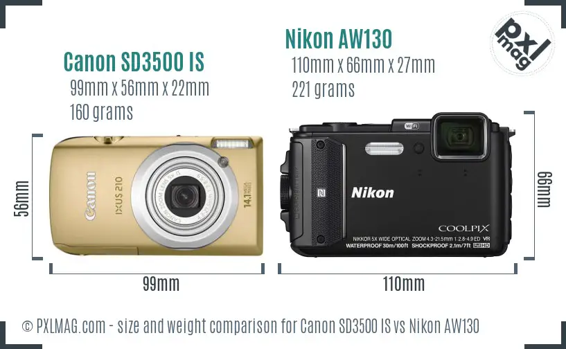 Canon SD3500 IS vs Nikon AW130 size comparison