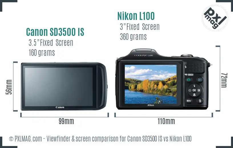 Canon SD3500 IS vs Nikon L100 Screen and Viewfinder comparison