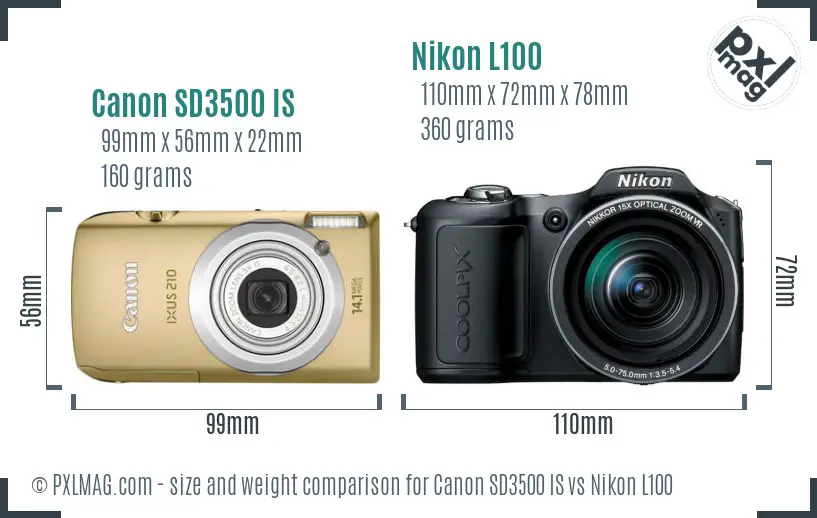 Canon SD3500 IS vs Nikon L100 size comparison