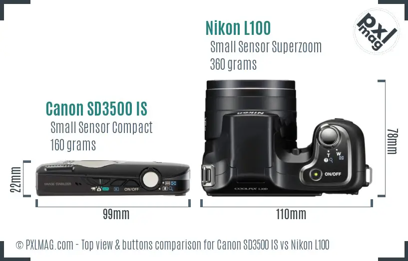 Canon SD3500 IS vs Nikon L100 top view buttons comparison