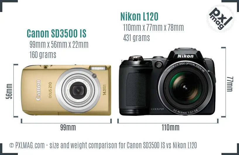 Canon SD3500 IS vs Nikon L120 size comparison Canon SD3500 IS vs Nikon L120 size comparison