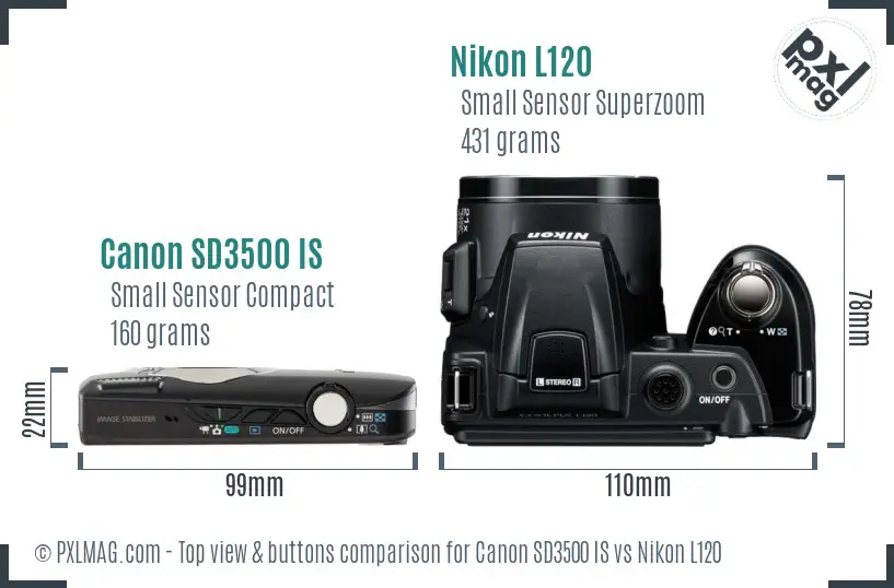 Canon SD3500 IS vs Nikon L120 top view buttons comparison Canon SD3500 IS vs Nikon L120 top view buttons comparison